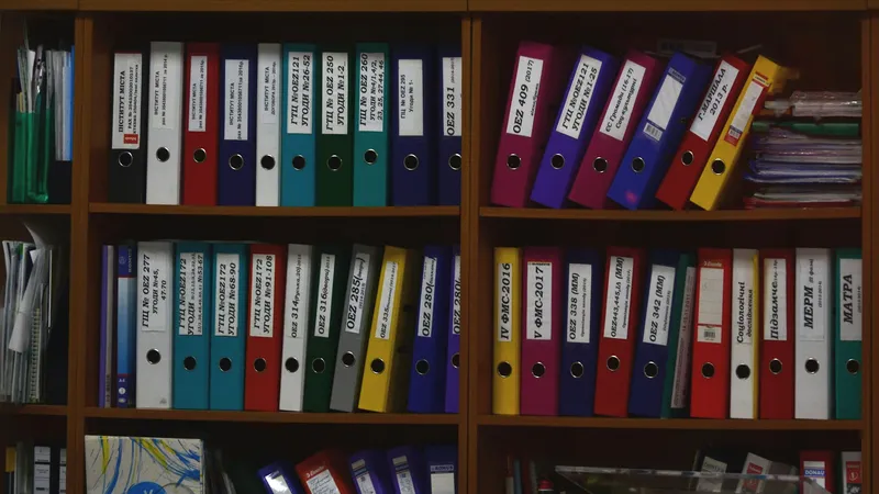 Shelves of labelled ring binders